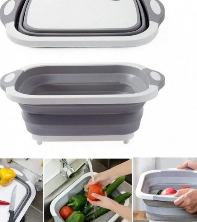 3 in 1 Board with Colander Foldable Multi-function Kitchen Plastic Silicone Dish Tub Washing Sink