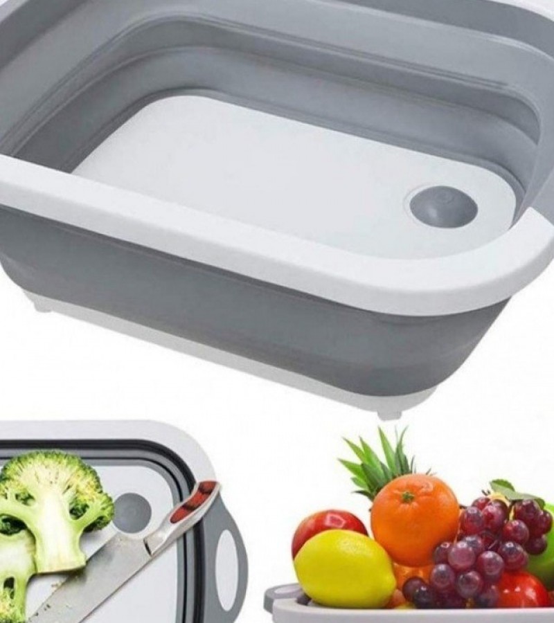 3 in 1 Board with Colander Foldable Multi-function Kitchen Plastic Silicone Dish Tub Washing Sink