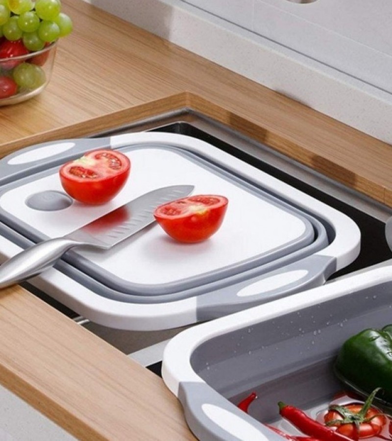 3 in 1 Board with Colander Foldable Multi-function Kitchen Plastic Silicone Dish Tub Washing Sink