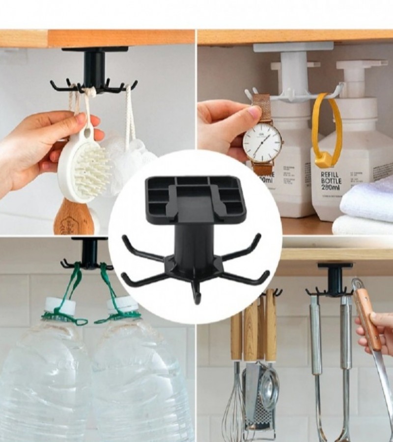 360 Degree Rotating Hook Wall Mounted With Six Hooks Kitchen and Bathroom Storage Holder Accessories