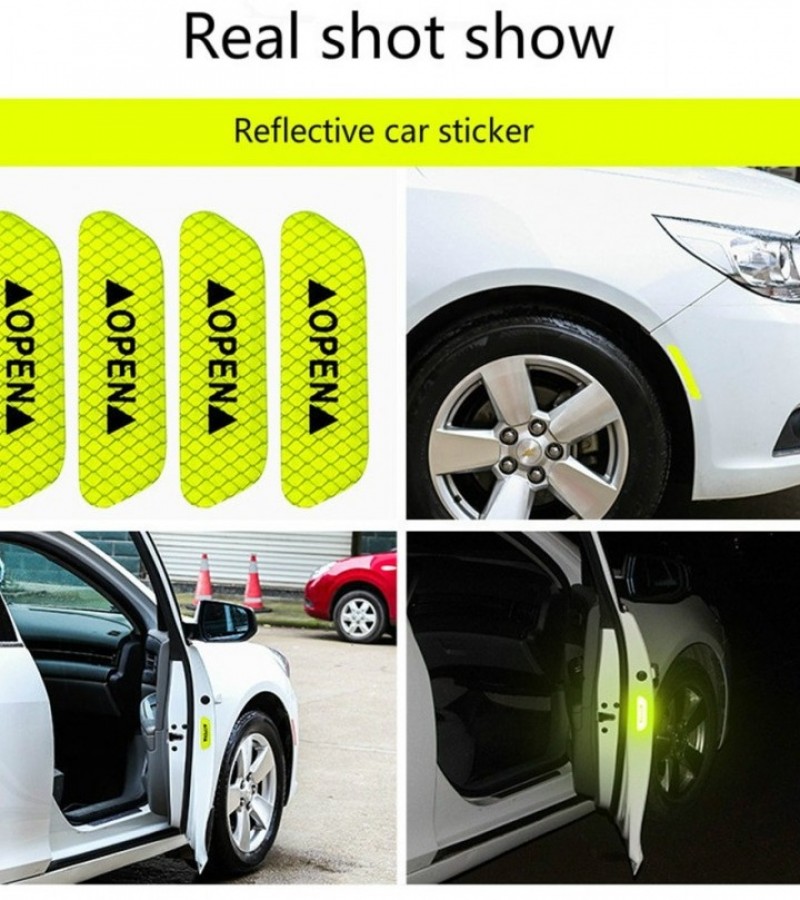 4Pcs Car Door Reflective Stickers With Open Sign