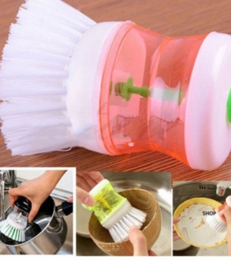 Kitchen Wash Tool Pot Dish Plastic Brush with Washing Up Liquid Soap Dispenser