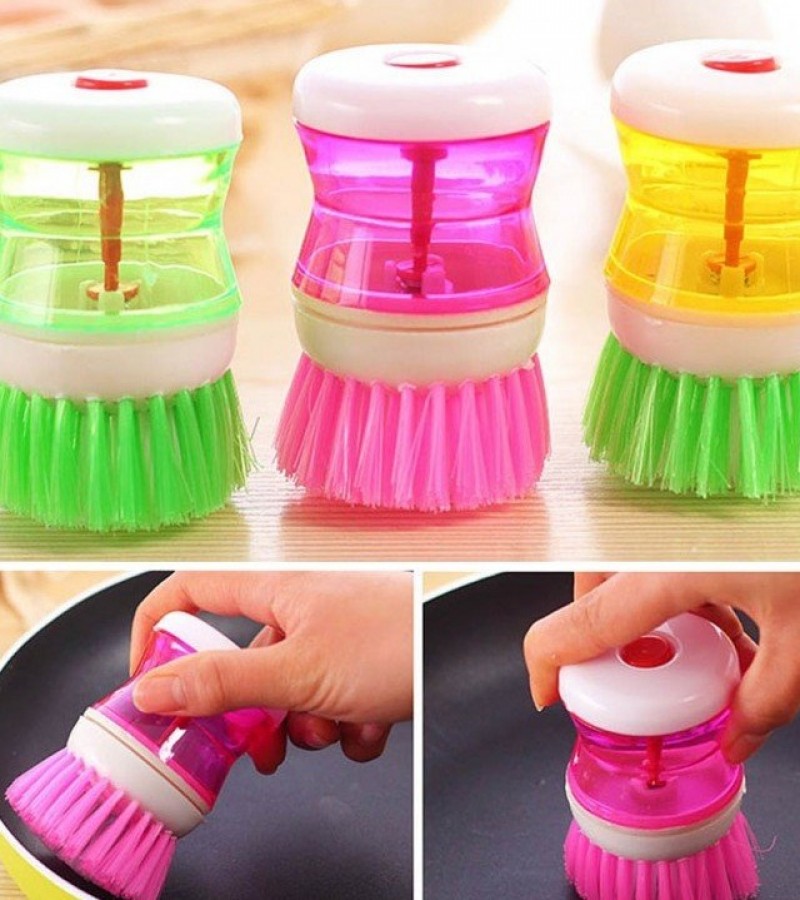 Kitchen Wash Tool Pot Dish Plastic Brush with Washing Up Liquid Soap Dispenser