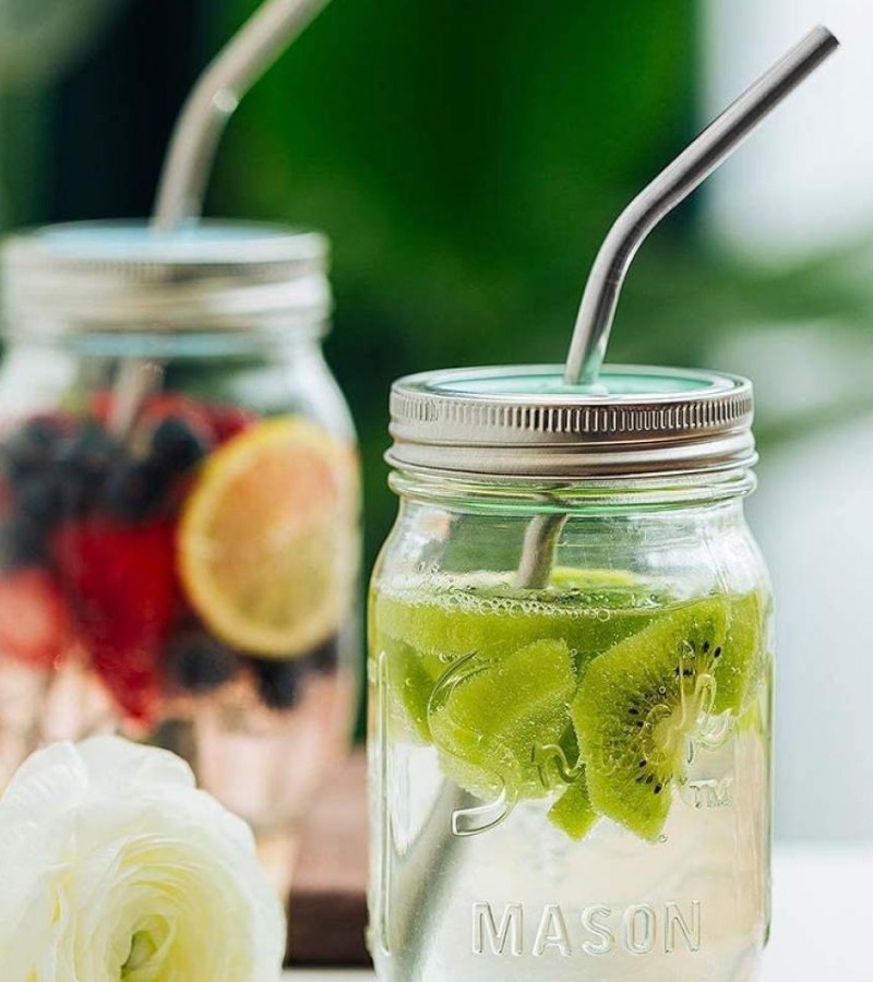 Pack of 2 - Stainless Steel Reusable Drinking Straws With Cleaning Brush