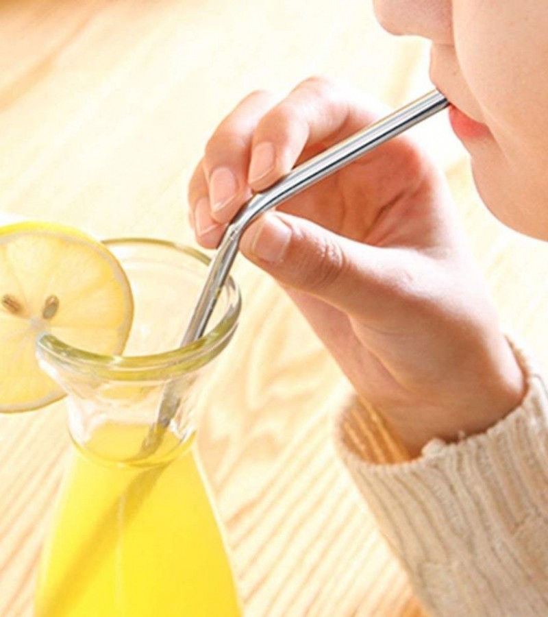Pack of 2 - Stainless Steel Reusable Drinking Straws With Cleaning Brush