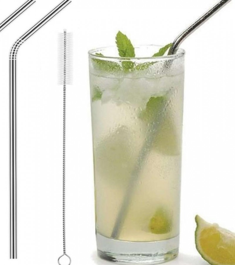 Pack of 2 - Stainless Steel Reusable Drinking Straws With Cleaning Brush