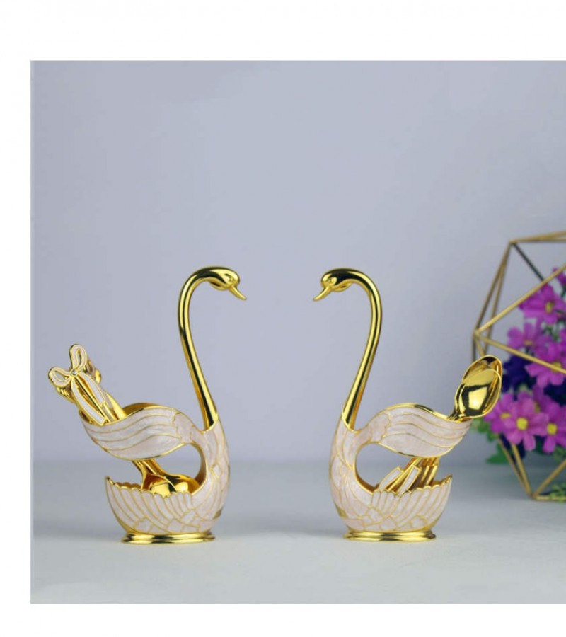 Stainless Steel Fruit Cake Coffee Tea Spoon Swan Holder