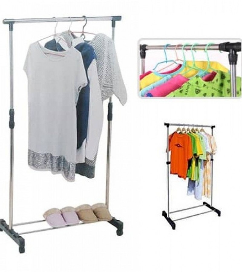 Stainless Steel Single Pole Cloth hanging Rack with Shoe Stand Laundry Rack With Tire