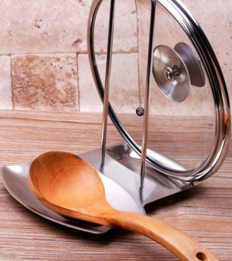 Stainless Steel Spoon Rest Pan Pot Cover Lid Stand Rack Storage Kitchen Tool