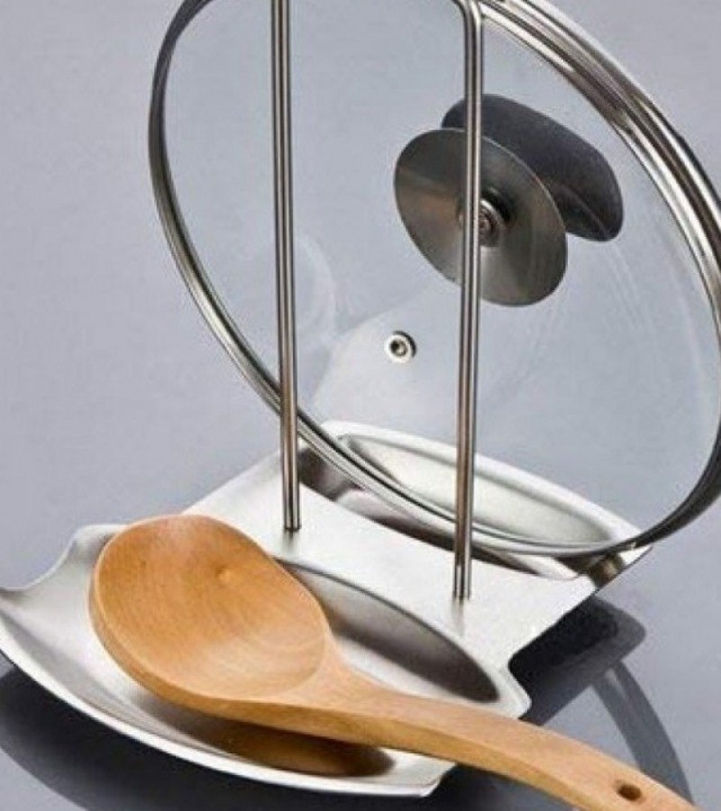 Stainless Steel Spoon Rest Pan Pot Cover Lid Stand Rack Storage Kitchen Tool