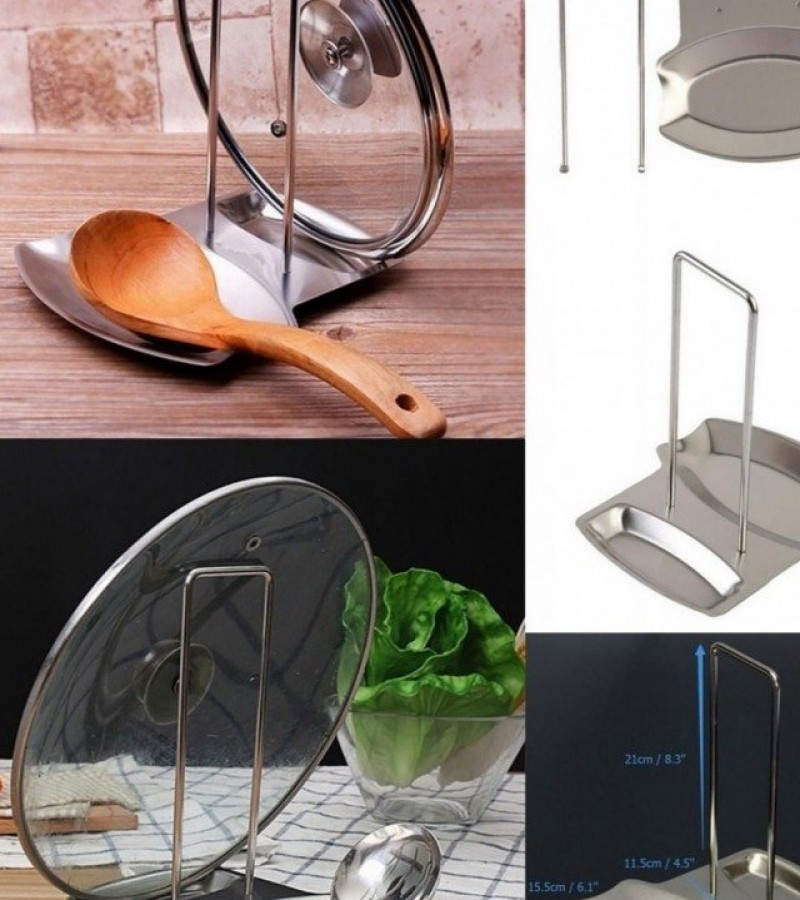 Stainless Steel Spoon Rest Pan Pot Cover Lid Stand Rack Storage Kitchen Tool