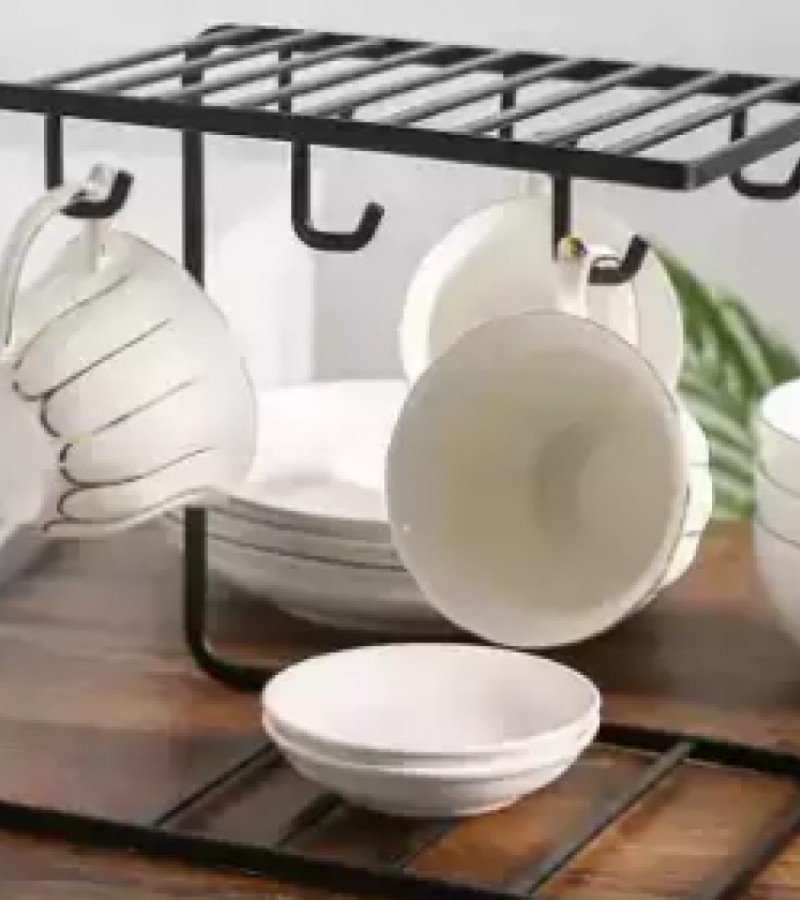 Tea Coffee cup Drain Rack 2 LAYER 6 Hook Kitchen Drinkware Storage Shelf Organizer