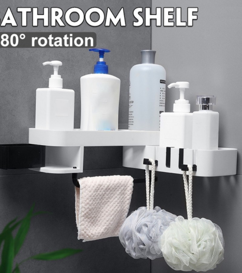 Wall Mounted Adhesive Rotatable Storage Corner Shelf For Bathroom and Kitchen Organizer